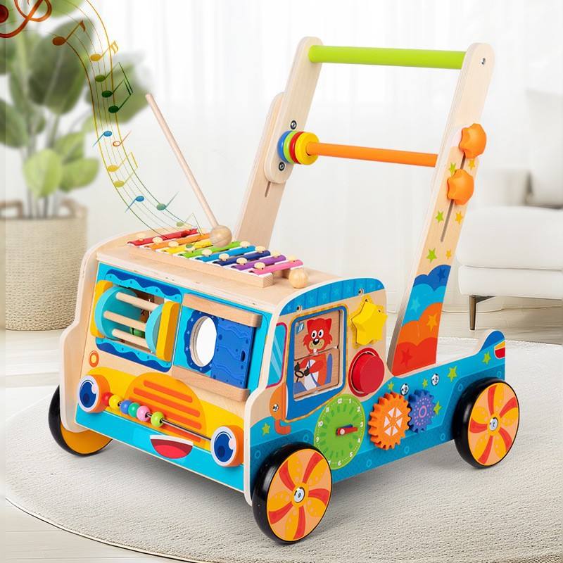 Popular Educational Multi-Function Wood Toys Pull Push Cart Wood Baby