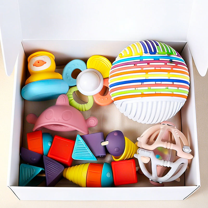 Baby Toy Gift Set Silicone Rattles Teether Tactile Ball Threading Toy