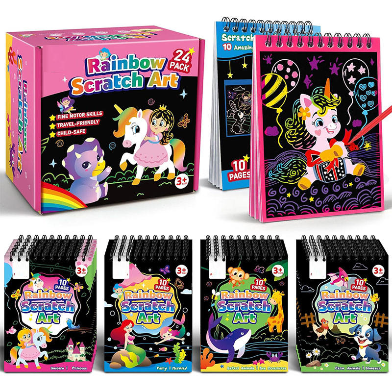 24-Pack Rainbow Scratch Art Notebook Kids Birthday Party Favors Goodie