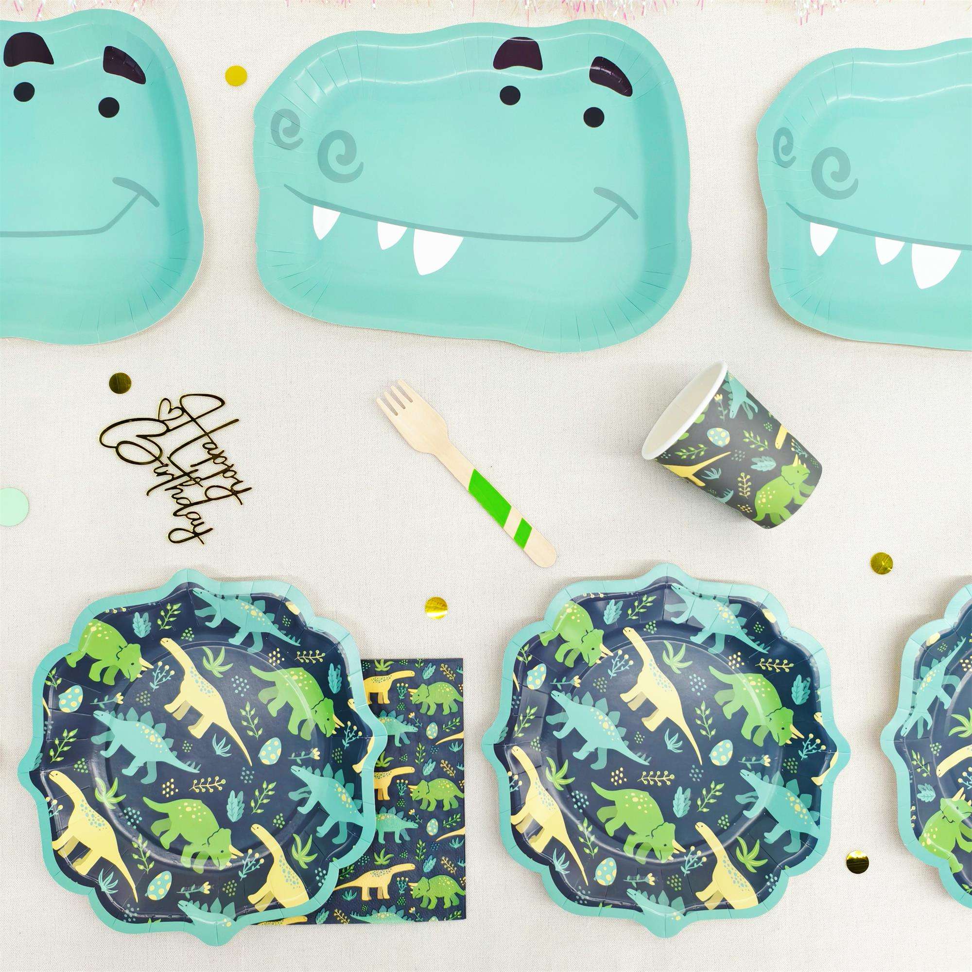 Biodegradable Dinosaur Tableware Set Kids Birthday Party Plates Cups