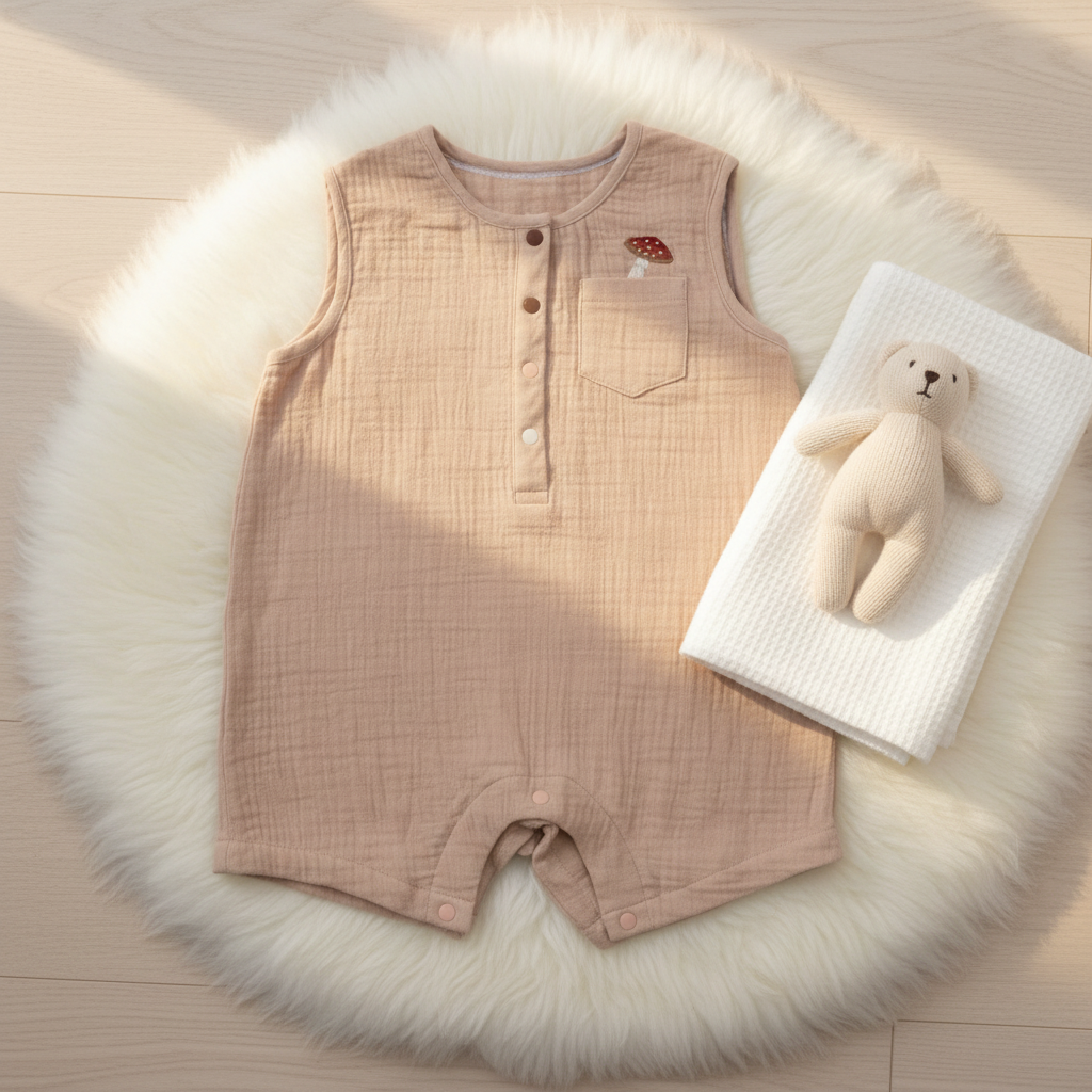 Cotton Baby Clothes Sleeveless Soild Color with Embroidery Newborn