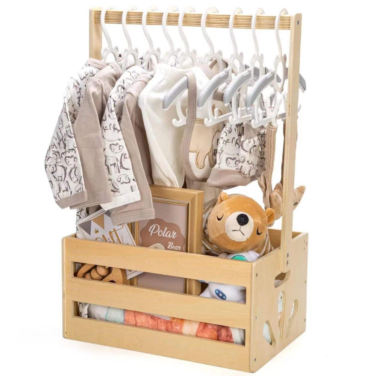 Wooden Baby Shower Crate Closet, Baby Storage Crate Hamper with Handle