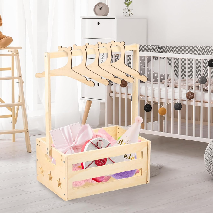Modern Standing Type Wooden Baby Shower Hamper Box Newborn Closet with