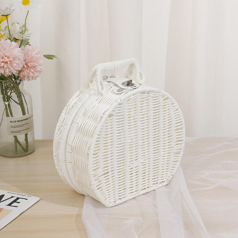 Handwoven PP Rattan Gift Basket Plastic Storage Hamper Box for Wedding