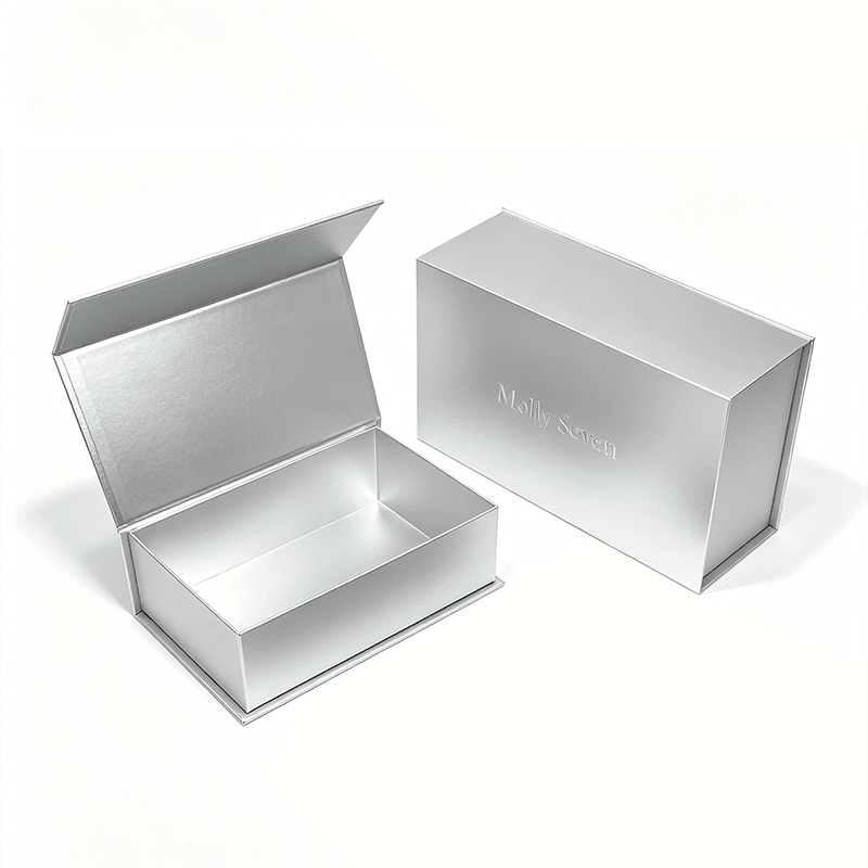Matte Silver Laminated Paperboard Magnetic Flip Rigid Gift Paper Box