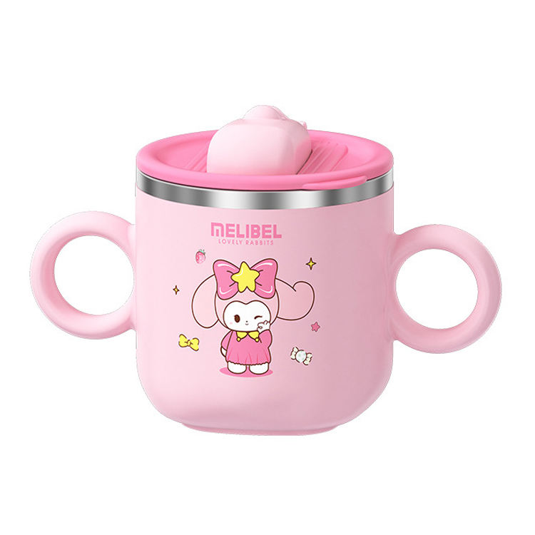 Food Grade 304 Stainless Steel Cartoon Rabbit Baby Sippy Cup Leak Proof