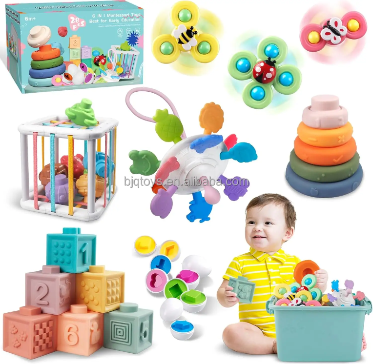 Beijingqi Montessori 6 in 1 Stacking Blocks Rings Durable Silicone