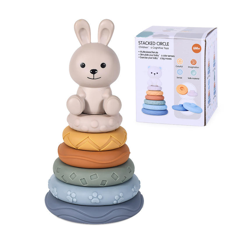 Early Educational Montessori Toy Silicone Rainbow Stacking Ring Tower