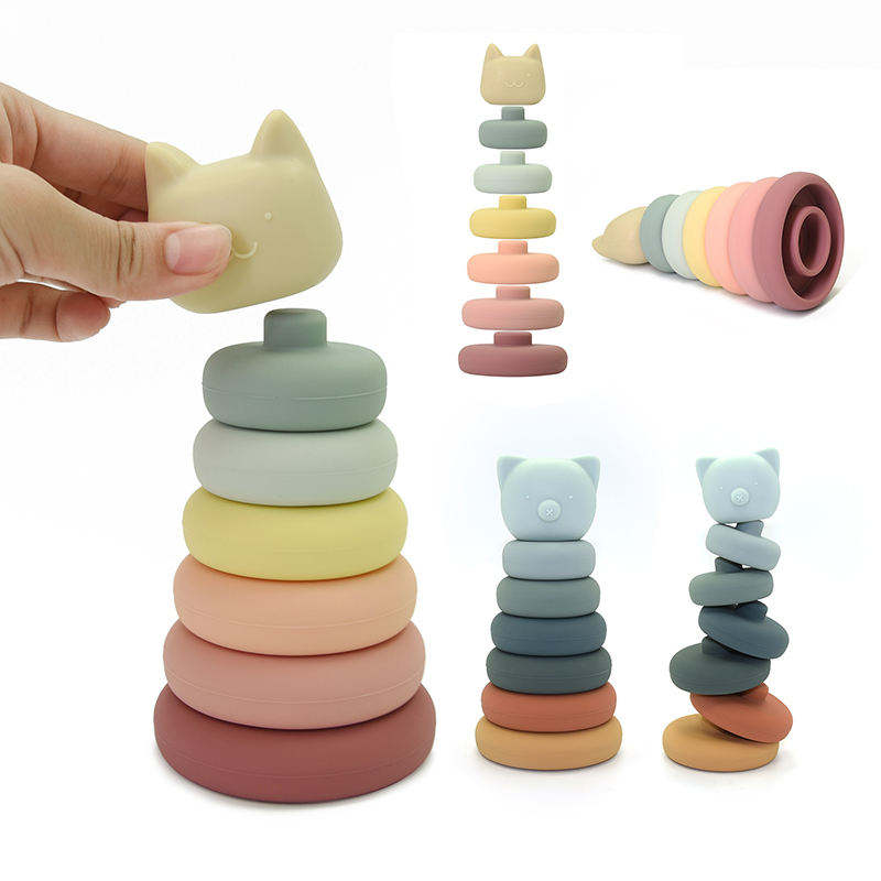 Silicone Rainbow Stacking Ring Tower Game Blocks Early Educational