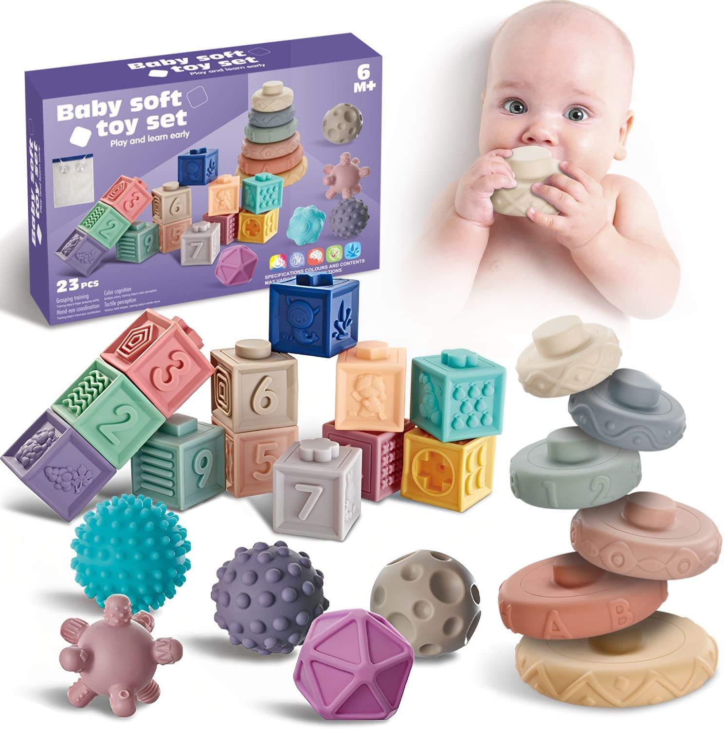 3 in 1 Montessori Toys for Babies Stacking Building Blocks for Toddlers