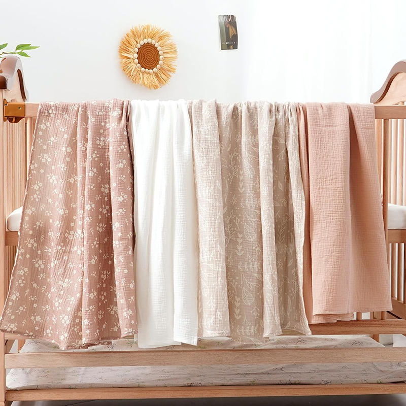 Organic Cotton Muslin Swaddle Blankets Ultra Soft Solid Pattern Baby