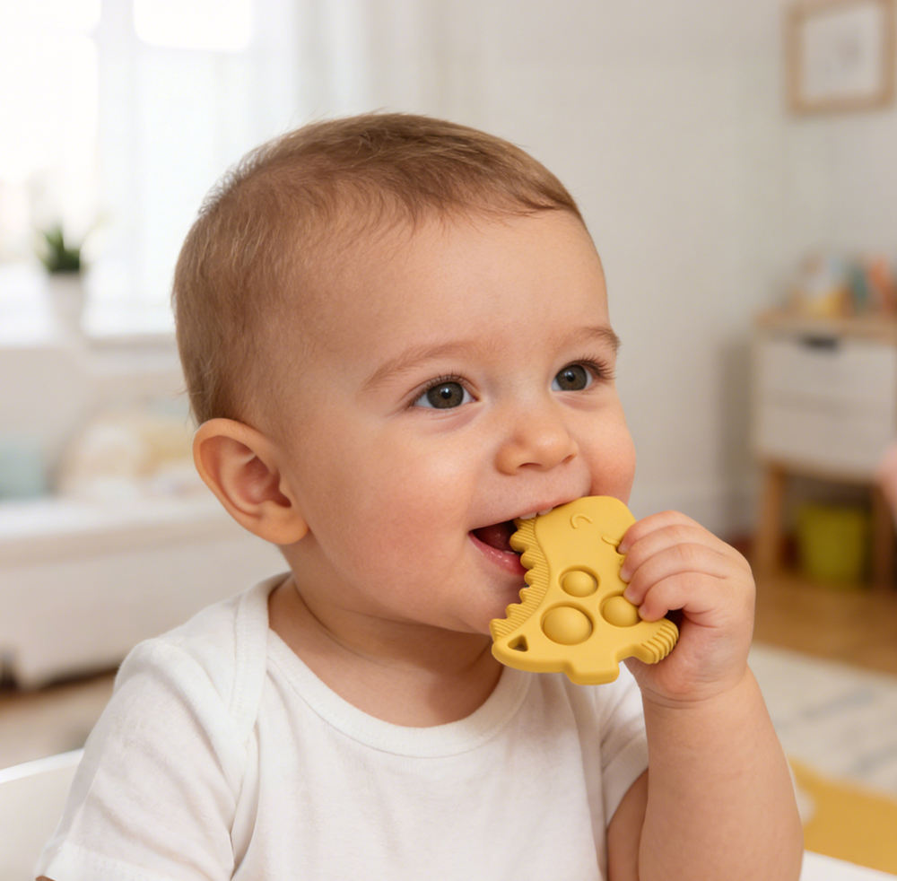 Pop Dinosaur Teether Toy BPA Free and Freezer Safe Silicone Pop Sensory