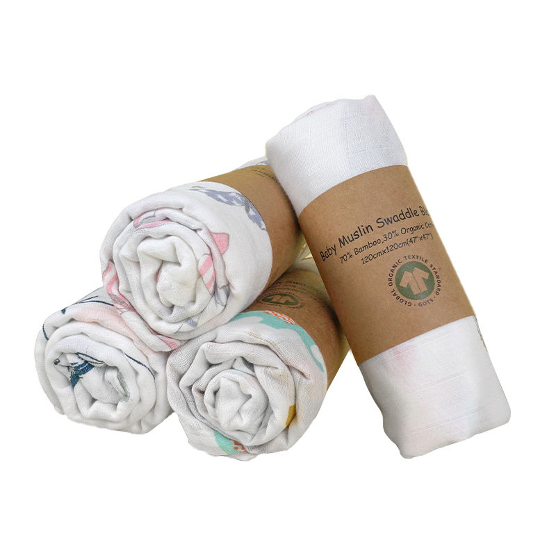 Super Soft Gots Cotton Solid Colors Muslin Newborn Baby Swaddle Print