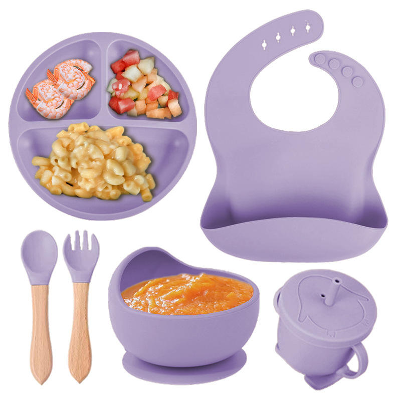 6-in-1 Silicone Baby Feeding Set Table Mat Plate Bowl Spoon Fork Sippy