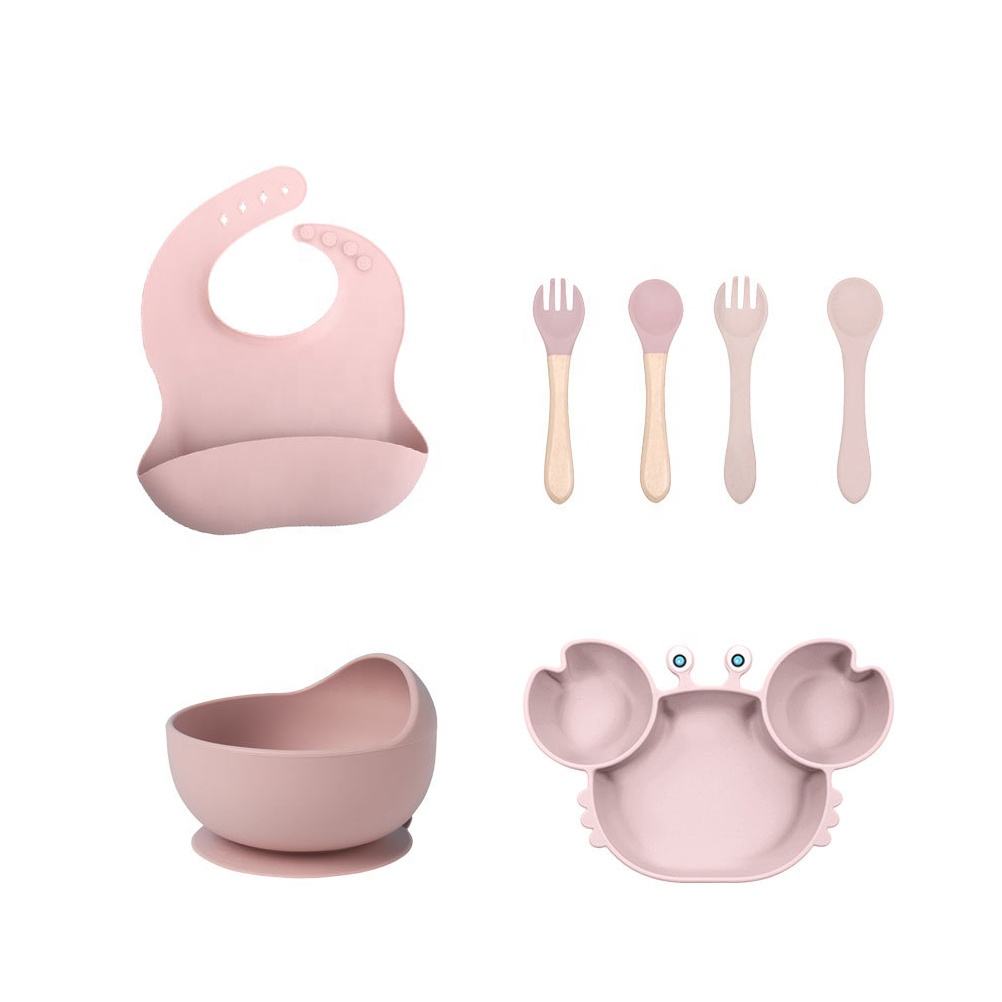 7-Piece Square Food Grade Silicone Baby Weaning Tableware Set Suction