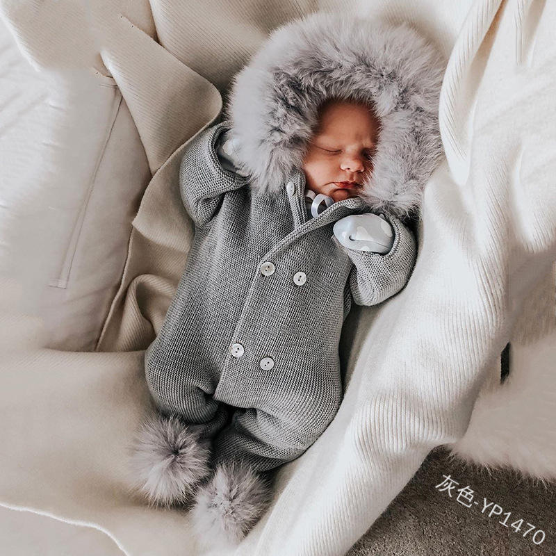 Autumn and Winter Baby Long Climbing Suit With Double Breasted Pure
